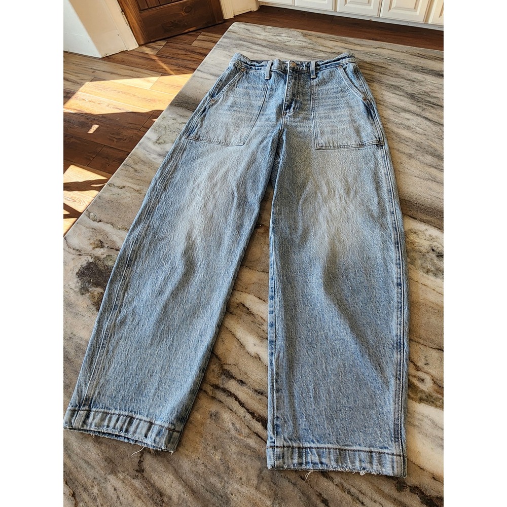 Pistola Turner Super High Rise Barrel Jeans Light Wash Blue Size 27